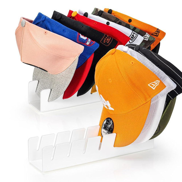 HAYVAN Hat Organizer for Baseball Caps 2024 New 2 PCS, No Install Acrylic Hat Holder for 14 Baseball Caps for Bedroom, Closet, Dresser (White)