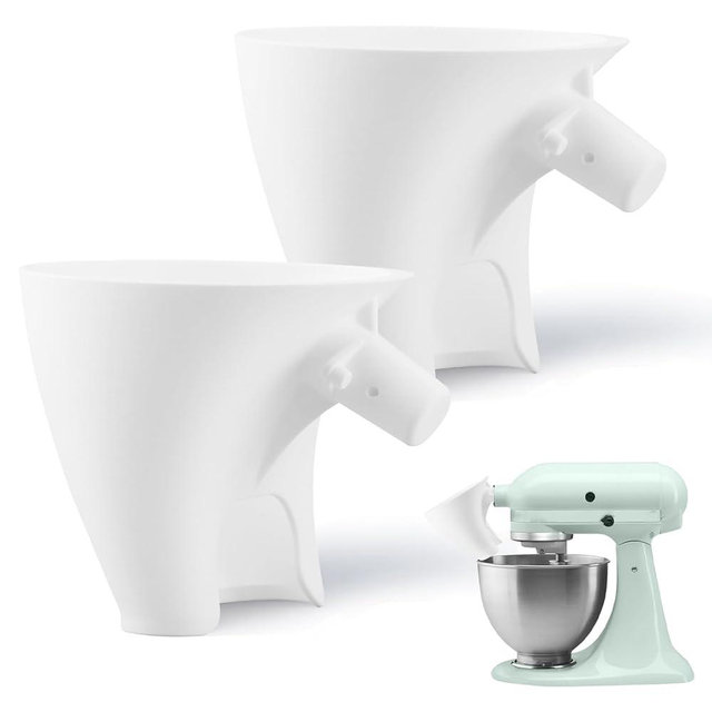 2 Pcs Flour Funnel for Kitchen-Aid Mixer, Spill-Proof Stand Mixer Attachment, Mess-Free Baking Accessory for Flour, Sugar, and Egg Liquid(Color:White)