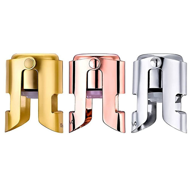 OWO Champagne Stopper, Stainless Steel Bottle Plug Sealer for Sparkling Wine, Superior Leak-Proof Bubble Retaining Saver, No Sharp Edge, No Spill, Fizz Saver, Passed Press Test (Rose Gold&Gold&Silver)