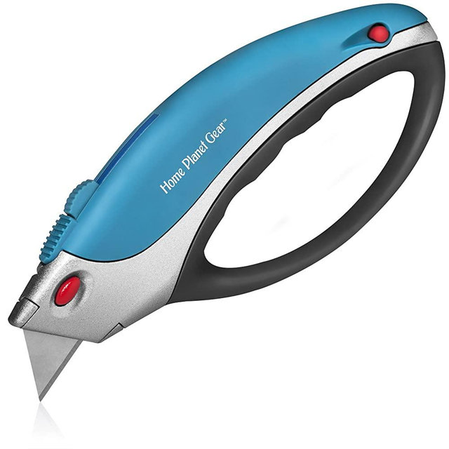Box Cutter Utility Knife - Retractable - Multi-Position Blade, Locking - 5 Sharp Blades with Storage in Non-Slip Handle Ergonomic, Easy Comfort Grip Design Great for Weak Hands!