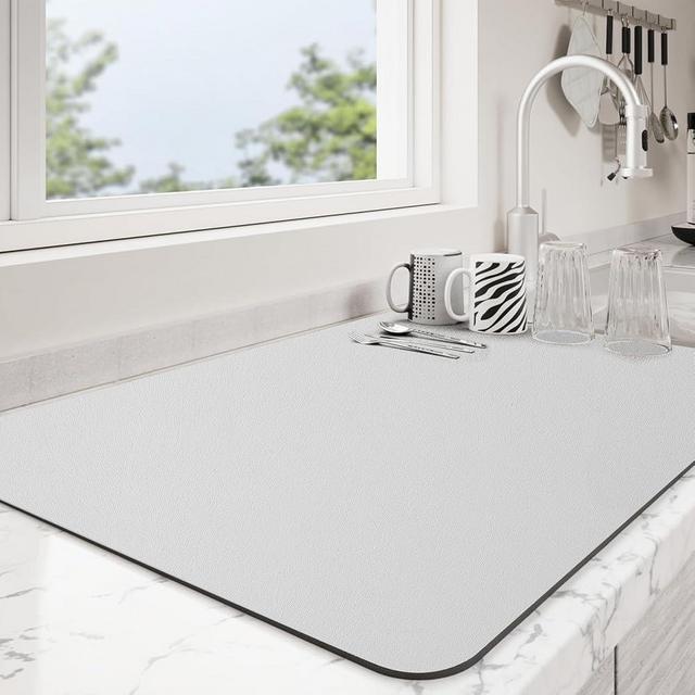 Ecotrim - Dish Drying Mat for Kitchen Counter | Coffee Bar Mat for Countertops | Heat Resistant Drainer Mat with Non-slip Rubber Backed | Hide Stain Kitchen Absorbent Draining Mat | Light Grey 18"x28"