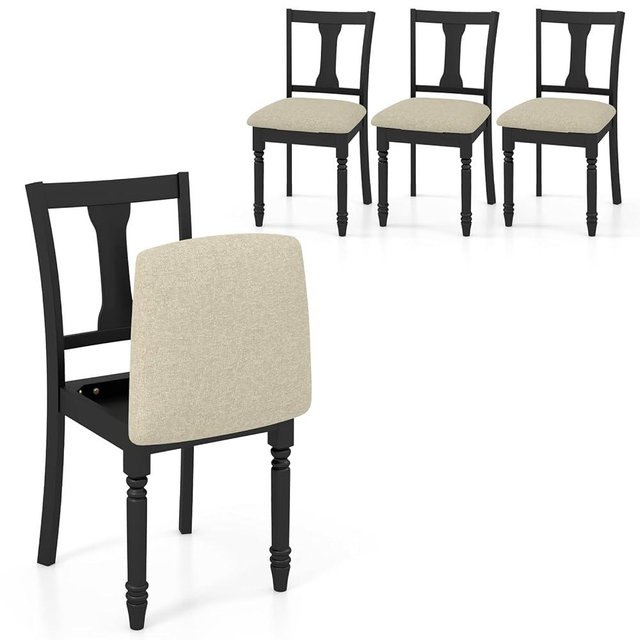 Giantex Wood Dining Chairs Set of 4, Farmhouse Dining Room Chair with Cushion Seat, Armless Wooden Dining Side Chairs with Solid Acacia Wood Frame, Max Load 350 Lbs, Upholstered Kitchen Chair, Black