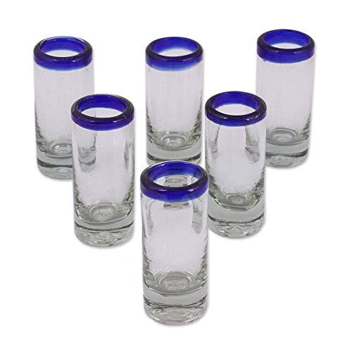 NOVICA 14337 Blues Tequila Glass, Set of 6, 3.7" H x 1.6" Diam
