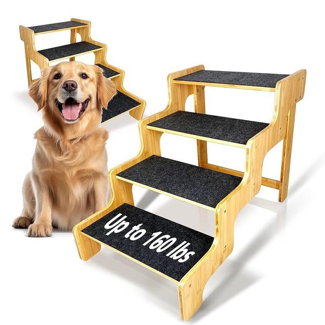 Dog Stairs/Dog Step with 4 Steps, Dog Stairs for High Beds Cars Couch, Durable Bamboo Pet Stairs for Small Medium Large Dogs,Can Support Large Dogs Weighing Up to 160 LB