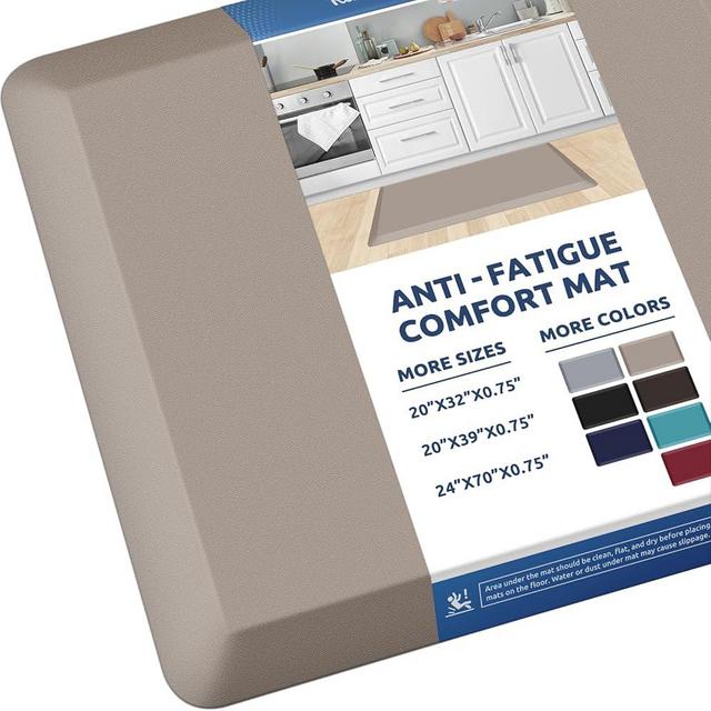 KitchenClouds Kitchen Mat Cushioned Anti Fatigue Rug 20"x32" Waterproof, Non Slip, Standing and Comfort Desk/Floor Mats for House Sink Office (Khaki)