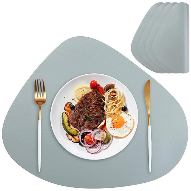 Punkspace Placemats Set of 4,Faux Leather Placemats for Kitchen Table and Dining Room,Waterproof Heat Resistant Outdoor Indoor Place Mats,Gray