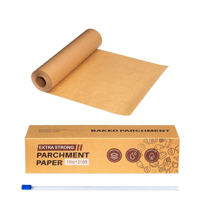 Unbleached 15in x 210ft Parchment Paper Roll with Built-in Slide Cutter - Food Grade Non-Stick Baking Paper for Cooking, Baking, Grilling, Air Fryer & Steaming