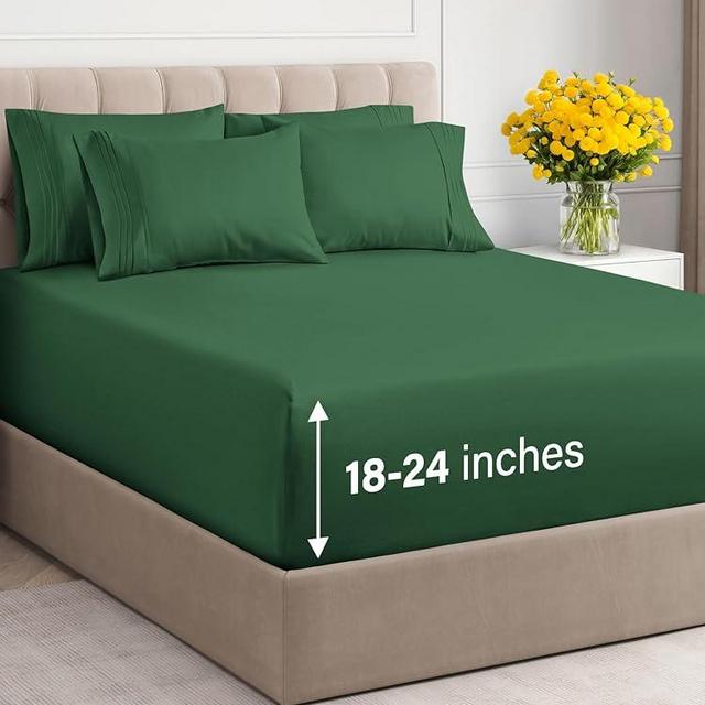 Extra Deep Queen Sheet Set - 6 Piece Breathable and Cooling Sheets - Hotel Luxury Bed Sheets Set - Easy Fit - Soft, Wrinkle Free and Comfy Sheets Set - Emerald Green Sheet Set with Extra Deep Pockets