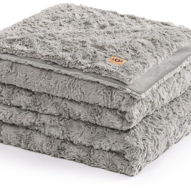 UGG Adalee Faux Fur Full/Queen Blanket, Double-Sided Fluffy Blanket, Cozy Oversized Throw for Couch, Washable Bedding for Full or Queen Bed, Luxury Home Decor, 90" x 90", Seal Grey