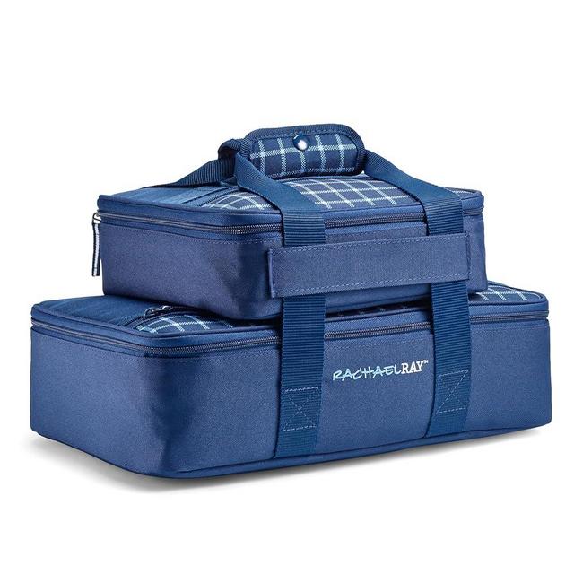 Rachael Ray Lugger Duo, Insulated Casserole Carrier for Hot or Cold Food, Thermal Lasanga Lugger Tote for Potluck, Parties, Picnic, and Cookouts, Fits 9" x 13" Baking Dish, Navy Gingham