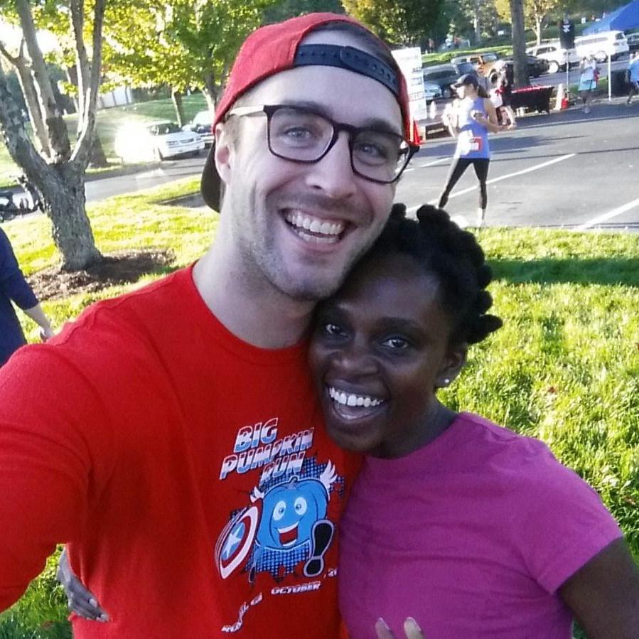 After running the big pumpkin run, an annual world harvest church fundraiser event,  that enables youth to go on mission trips! Chris leads this noble initiative! Well, Irene is Kenyan, so she ran :-)