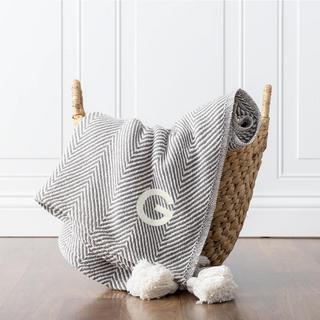 Personalized Grey Herringbone Throw with Tassels
