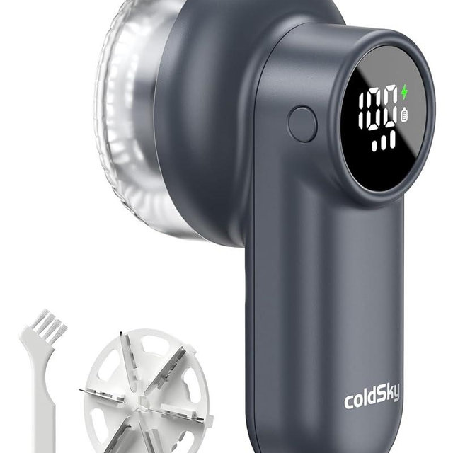 coldSky Rechargeable Fabric Shaver, Lint Shaver with Digital Display, Sweater Shaver with 6-Leaf Blades and Safety Lock, 3-Speeds Defuzzer Remove Fuzz, Pills from Clothes, Furniture, Sofa, Dark Gray