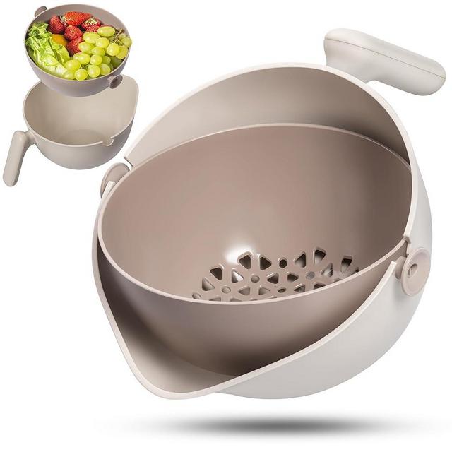 2 in 1 Rotating Double-Layer Colander/Strainer and Serving Bowl with Handle | 2L Capacity | Fruits Vegetables Pasta Snacks and More | Durable Food Grade Materials | Dishwasher-Safe | Kitchen Gadget