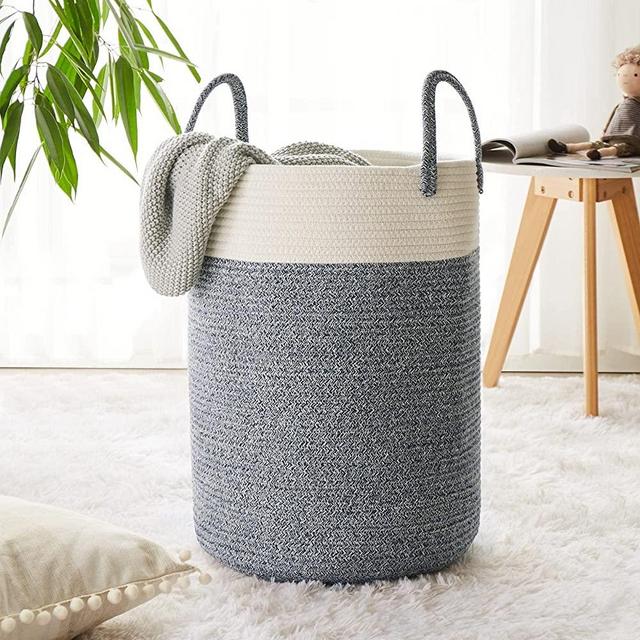 Cotton Rope Laundry Hamper by YOUDENOVA, 58L - Woven Collapsible Laundry Basket - Clothes Storage Basket for Blankets, Laundry Room Organizing, Bedroom Storage, Clothes Hamper