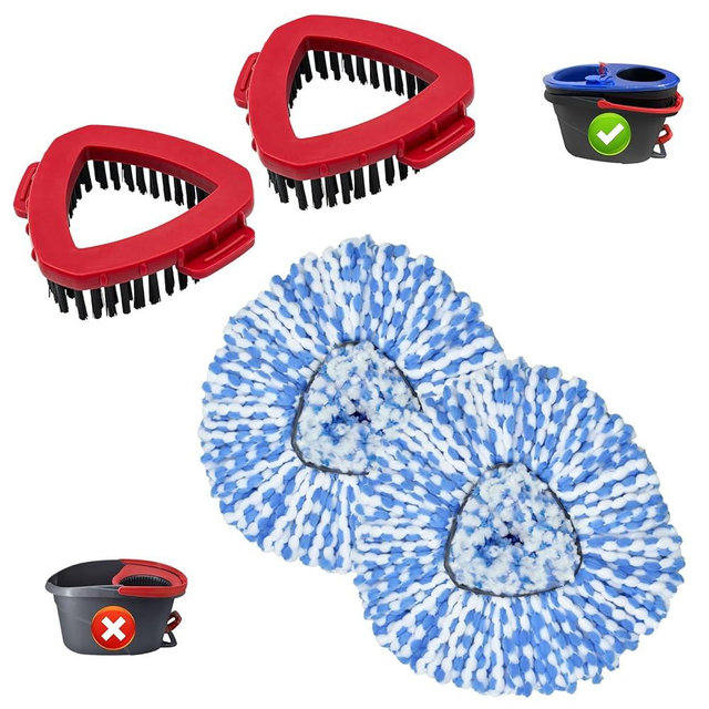 Mop Replace Head for O Cedar 2 Tank System, Mop Heads Replacements for Ocedar Rinse Clean Mop, Mop Heads Include 2 Pack Spin Mop Refills and 2 Pack Scrubber Mop Head for O-Cedar 2 Tank Spin Mop