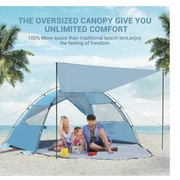 Elegear Beach Tent Sun Shelter with Canopy, 4-5 Person Pop Up Beach Tent, Easy Setup UPF 50+ UV Protection Portable Lightweight Double Silver Coating Cabana Sun Shade Shelter - Green