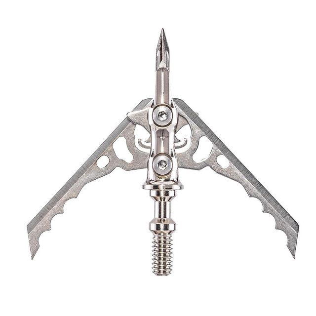 Rage Hypodermic Crossbow NC 2-Blade Hunting Arrow Broadhead (3 Pack) Exclusive Hybrid Tip, Machined Stainless Steel Ferrule, No Collar Blade Lock, .035” Swept-back Blades, Huge 2” Cut, 100 & 125 Grain