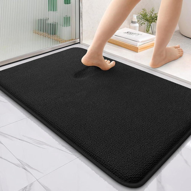 OLANLY Thick Memory Foam Bath Mat Rug 35x24, Extra Soft Absorbent Bathroom Rug, Quick Dry Bath Mats, Non-Slip, Machine Washable Carpet for Bathroom, Tub and Shower, Home Decor Accessories, Black