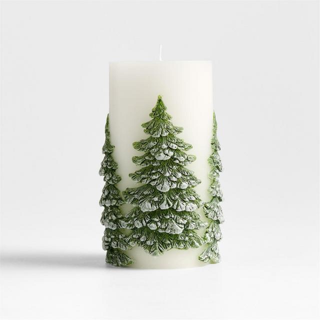 White with Embossed Trees Pillar Candle 3x6