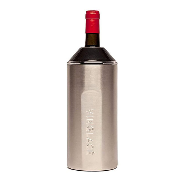 Vinglacé Wine Bottle Insulator | Stainless Steel | Double Walled | Vacuum Insulated | Tritan Plastic Adjustable Top | Keeps Wine & Champagne Cold for Hours | 10" x 11" x 12" | Stainless Steel