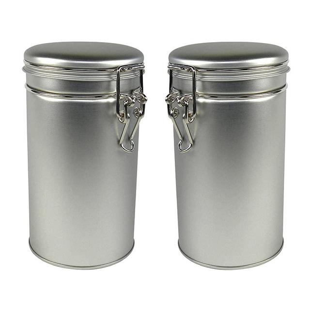 Thistle Moon 2 PC Metal Tea Coffee and Spice Tin Set – 12 Ounce Airtight Round Cannisters with Latch Lids – 6.5” x 3.6” Containers for Tea, Herbs, or Seasoning Storage