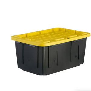 Project Source Commander Large 27 -Gallons ( 108 -Quarts ) Black and Yellow Heavy Duty Stackable Tote with Standard Snap Lid