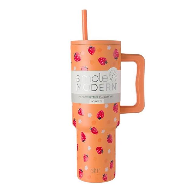 Simple Modern 40 oz Trek Tumbler with Handle and Straw Lid | Cup Holder Friendly Insulated Stainless Steel Travel Mug | Strawberry Fields