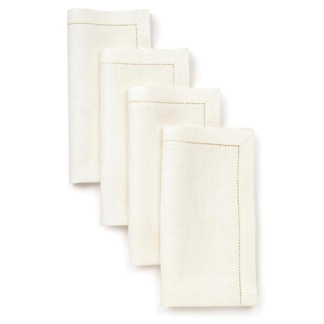D'Moksha Homes Linen Dinner Napkins 20 x 20 Inch - 100% Pure Linen Ivory Napkins Set of 4 - Classic Hemstitch - Washable Ivory Cloth Napkins for Summer
