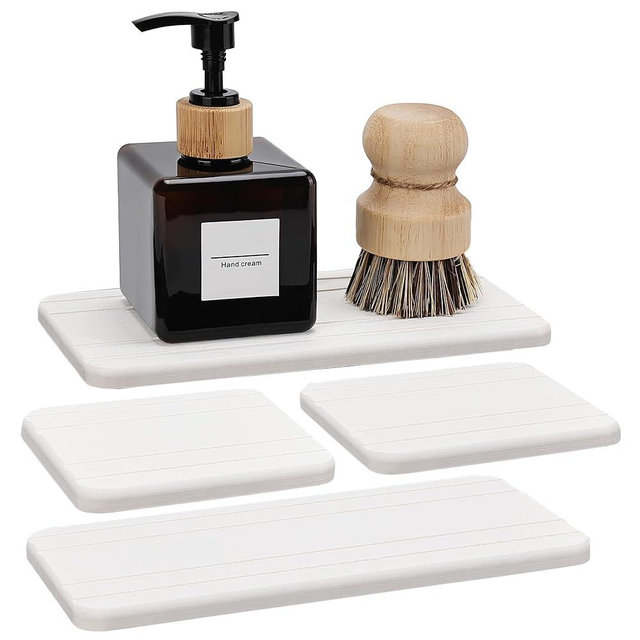 evory Set of 4 Water Absorbent Diatomite Coasters, Kitchen Soap Tray,Bathroom Soap Dishes,Sponge Holder for Kitchen Sink, Water Absorbing Stone Tray for Sink Bathtub Vanity