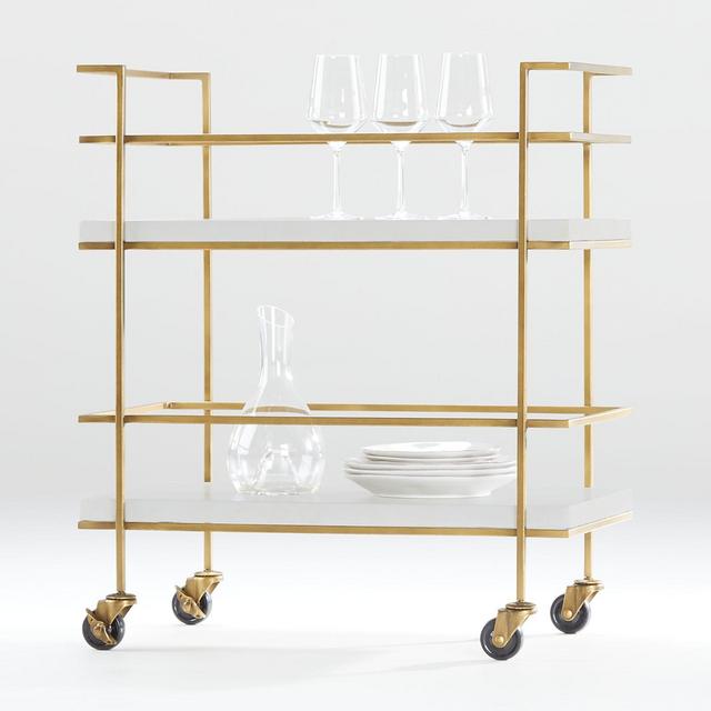 Adina Brass Cart with White Concrete Shelves