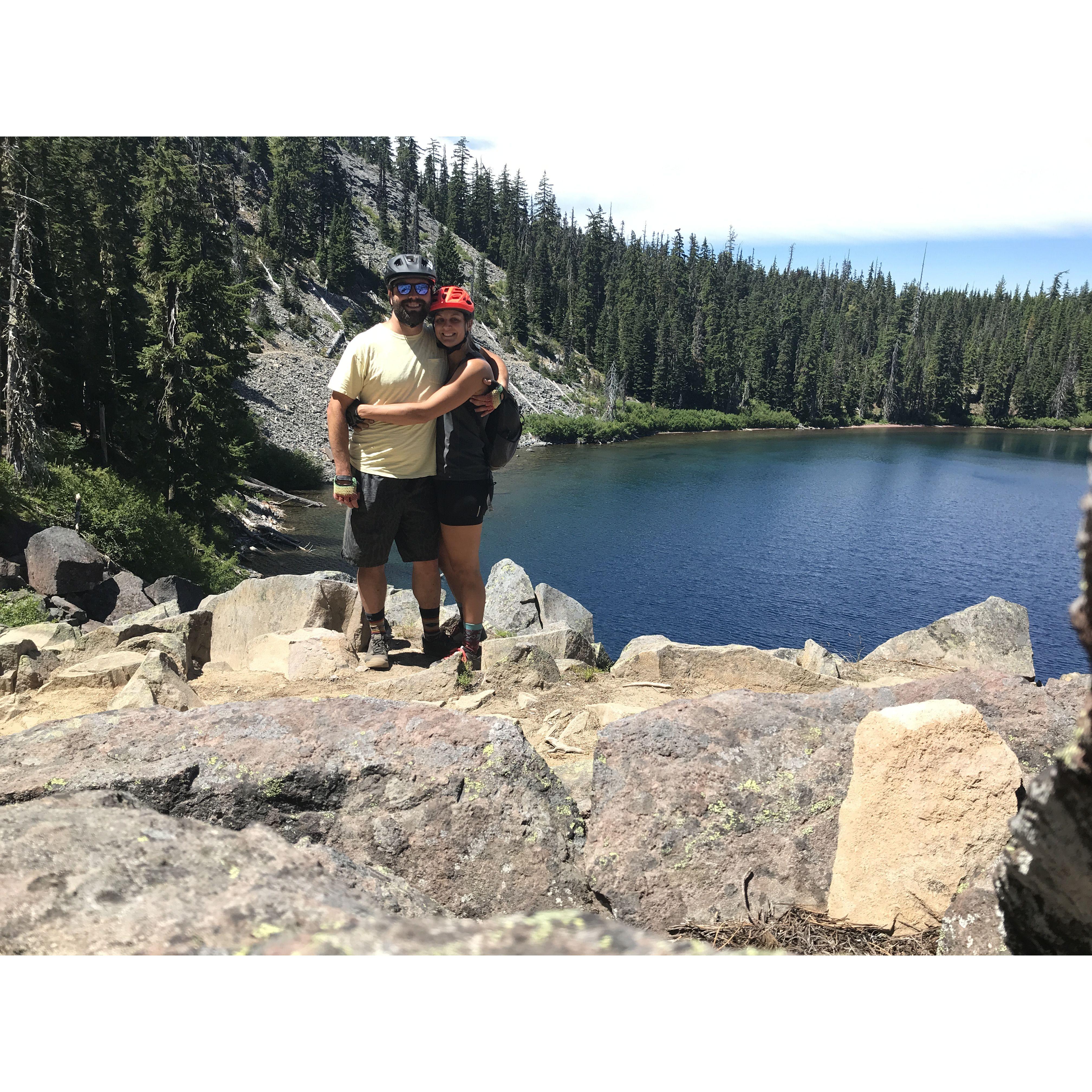 Adventuring around Waldo Lake on our mountain bikes.