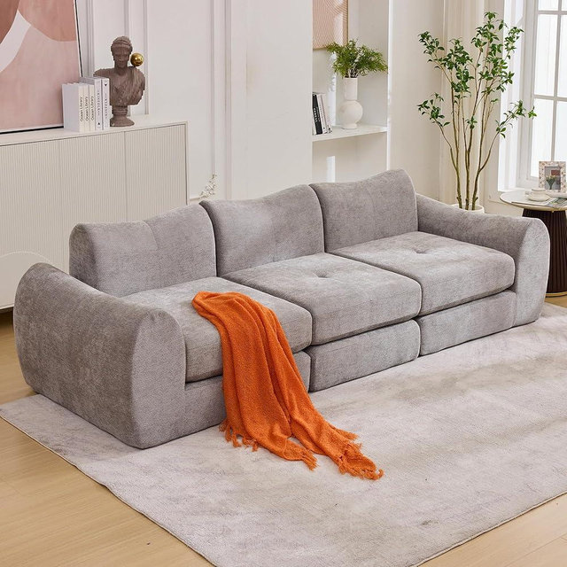 Opiesit 101.6" Modular Sectional Cloud Sofa,Floor Boneless Couch, 4-in-1 Folding Convertible Sofa Bed, Modular Cushion Couch,Suitable for Living Room,Bedroom and Recreation Room (Gray)