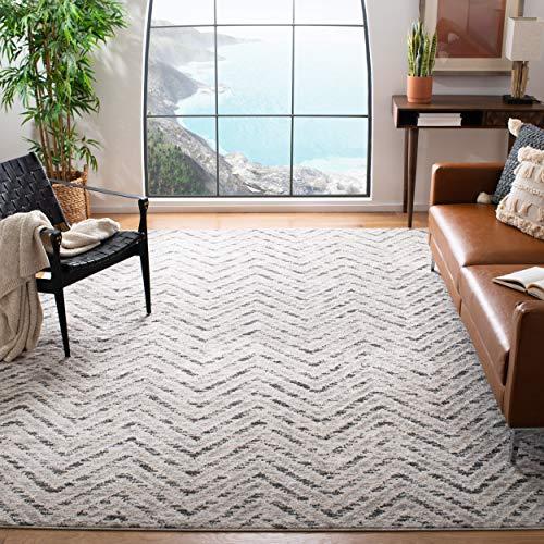 Safavieh Adirondack Collection ADR104N Ivory and Charcoal Modern Distressed Chevron Area Rug (6' x 9')
