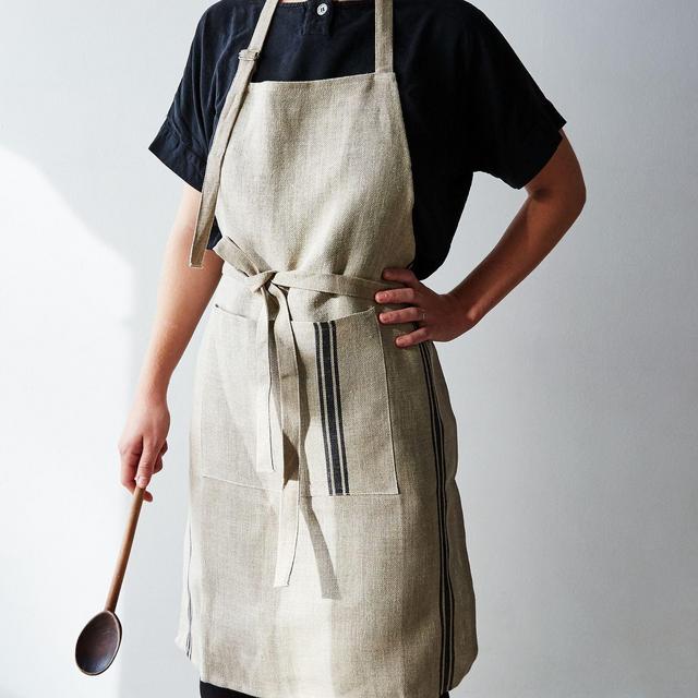 Oatmeal Linen Striped Apron