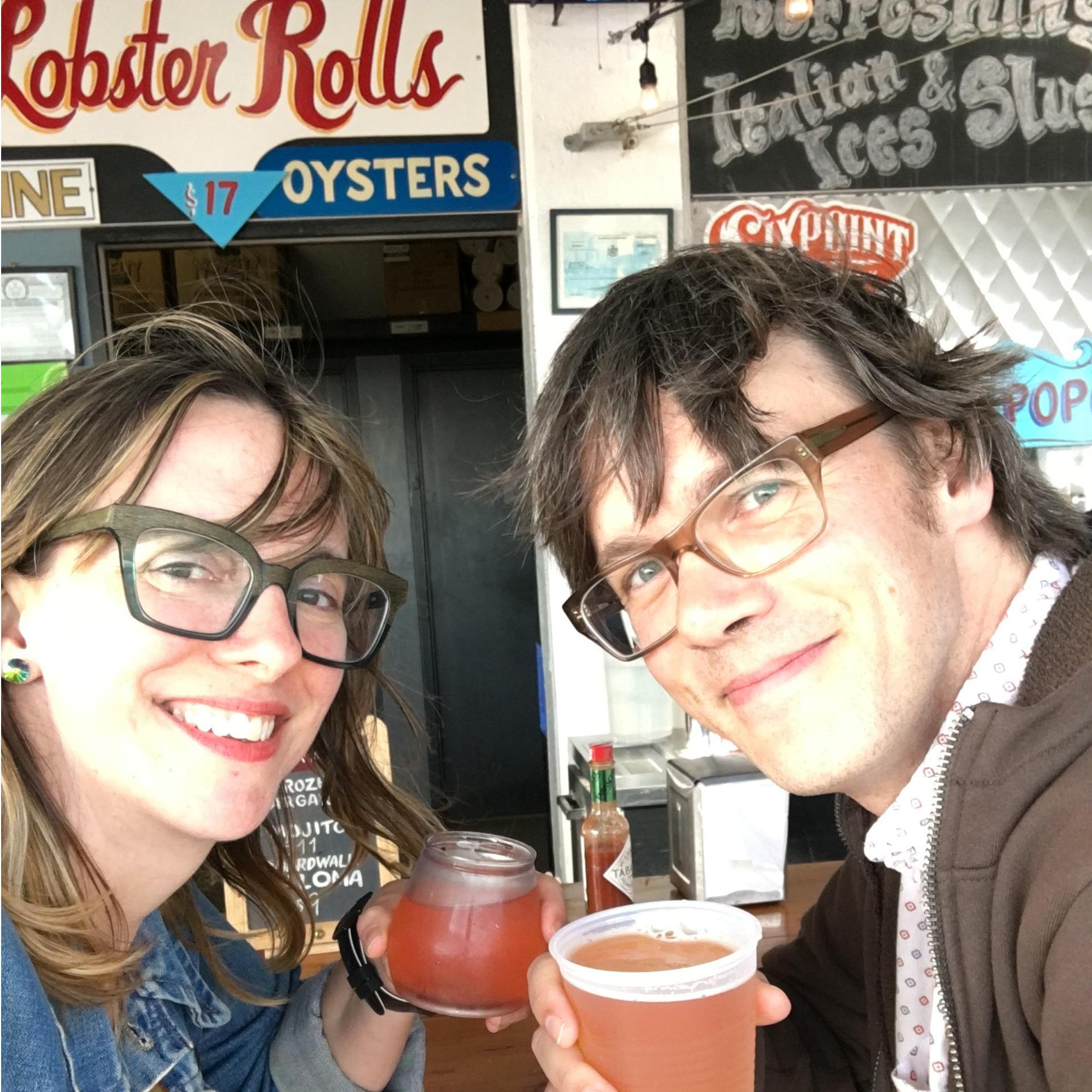 Tom and Molly at Paul's Daughter for Tom's birthday! A cold brew on a warm day in October.