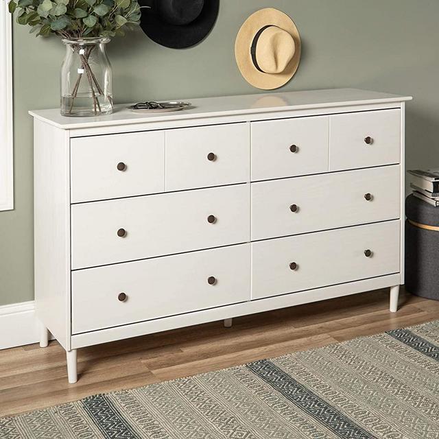Walker Edison Wood Dresser Bedroom Storage Drawer Organizer Closet Hallway, 6, White