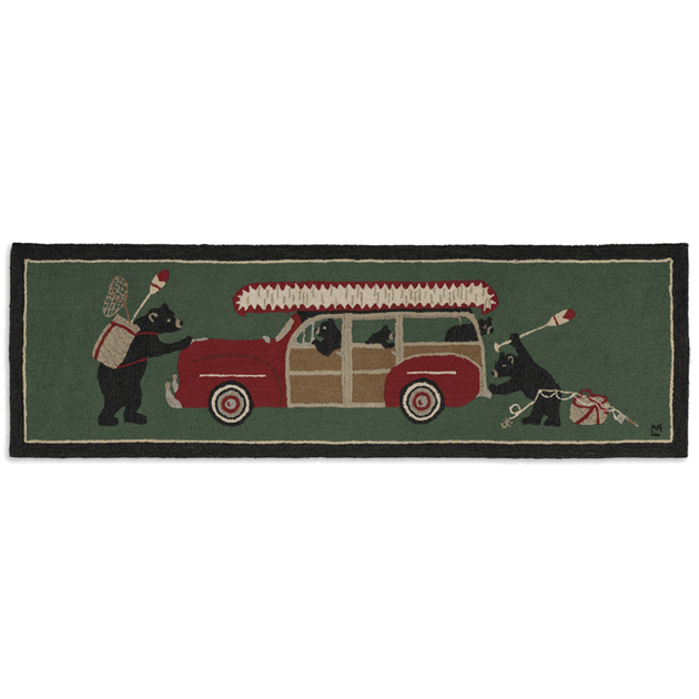 Woody Wagon Bears Hooked Runner Rug