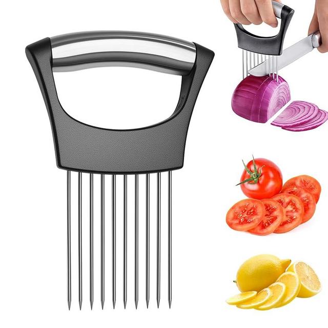 Onion Holder for Slicing, Stainless Steel Onion Slicer and Chopper, Lemon Slicer Vegetable Cutter Kitchen Tool, Food Slicing Assistant for Meat, Tomato, Potato, Lemon (1 Pack)