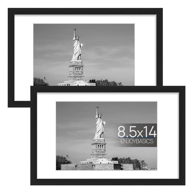 ENJOYBASICS 8.5x14 Picture Frame, Display Poster 7x10 with Mat or 8.5 x 14 Without Mat, Wall Gallery Photo Frames, Black, 2 Pack