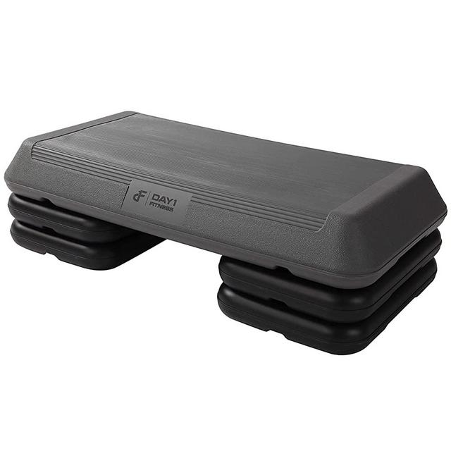 Day 1 Fitness Aerobic Exercise Adjustable Step Platform-28” Circuit Size Step OR 42”Health Club Size with Adjustable Risers - Additional Riser Options Available, Non-Slip and Shock Absorbing Surface