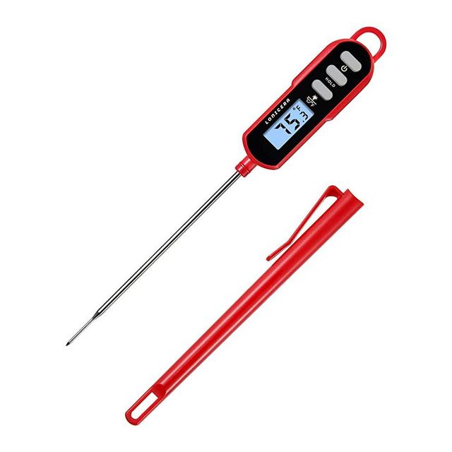 Lonicera Waterproof Digital Food Thermometer for Liquid, Water, Candle, Instant Read Probe for Internal Temperature of Cooking, with Backlit and Magnet for Meat, BBQ, Candy (Red)