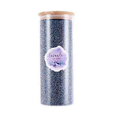 D'vine Dev 8 Cups Ultra-Blue Grade Culinary Lavender in Large Glass Bottle - Highland Grow Dried Lavender Flower Buds with Easy Resealable Huge Glass Bottle - by Lavande Sur Terre