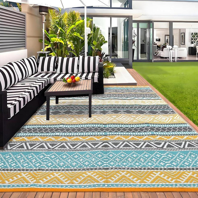 Garvee Outdoor Rug 10' x 20' Waterproof for Patios Clearance, Reversible Outdoor Plastic Straw Camping Rug Carpet, Large Rugs Mats for RV, Camper, Deck, Balcony, Porch, Beach, Picnic