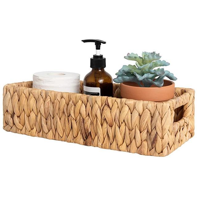 StorageWorks Water Hyacinth Basket for Toilet Paper, Wicker Baskets for Storage with Built-in Handles, 14 ¼"L x 6 ½"W x 3 ¾"H