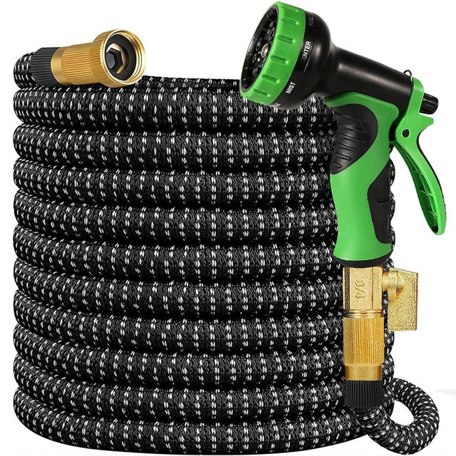 100 ft Expandable Garden Hose, 2025 New No Kink Flexible Water Hose 100ft, 10 Pattern Spray Nozzle, Leakproof Solid Brass Fittings, Reinforced Durable Latex Core, Ultra Lightweight & No Tangle