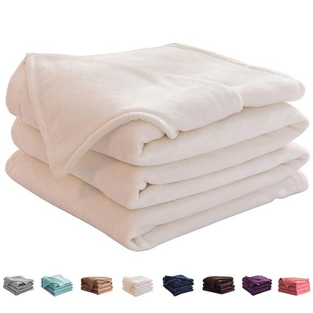LIANLAM King Size Fleece Blanket Lightweight Super Soft and All Season Warm Fuzzy Plush Cozy Luxury Bed Blankets Microfiber (White, 104"x90")