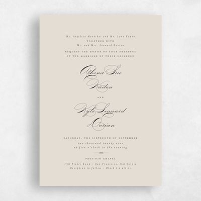 Classic Greige, Beige Wedding Invitation - Perseus Portrait