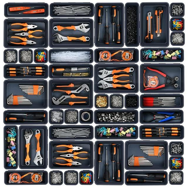 A-LUGEI 【𝟯𝟮𝗣𝗖𝗦】 Tool Box Organizer and Storage, Tool Organizers Tool Tray Divider, Toolbox Accessories, Tool Box Drawer Organizer for Rolling Tool Chest Cart Cabinet Workbench Small Parts Hardware