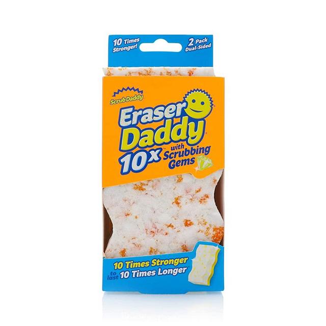 Scrub Daddy - Eraser Daddy 10x with Scrubbing Gems Dual-Sided Scrubber and Eraser- Lasts 10x Longer Than Ordinary Melamine Erasers, Water Activated, Dual Sided, Ergonomic, Color Code Cleaning- 2ct